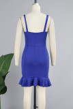 Blue Sexy Casual Solid Backless Spaghetti Strap Vest Dress Dresses