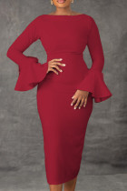 Красные элегантные однотонные лоскутные платья-юбки-карандаши с застежкой-молнией и круглым вырезом