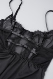 Black Sexy Solid Patchwork See-through Backless Spaghetti Strap Skinny Jumpsuits
