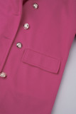 Pink Casual Solid Cardigan Turndown Collar Outerwear