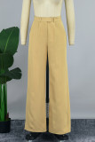 Pantaloni tinta unita convenzionali a vita alta regolari con tasca patchwork tinta unita giallo terra