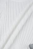 Vestidos de manga comprida com gola rulê branco casual liso vazado