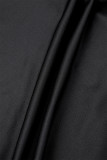 Robes jupe une étape noires, sexy et décontractées, couleur unie, patchwork, fente à col rond