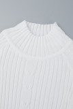 Vestidos de manga comprida com gola rulê branco casual liso vazado