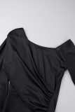 Negro Sexy Casual Sólido Patchwork Abertura O Cuello Un paso Falda Vestidos