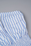 Синий сексуальный повседневный полосатый принт с открытой спиной и без бретелек узкие комбинезоны