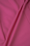 Vêtement d'extérieur à col rabattu et cardigan uni décontracté rose rouge
