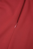 Vestidos de saia lápis de retalhos sólidos elegantes vermelhos com zíper e pescoço em O