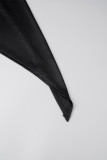 ブラック セクシー カジュアル ソリッド パッチワーク スリット O ネック ワン ステップ スカート ドレス