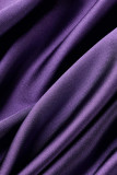 Robes à manches longues et col Mandarin violet, sexy et décontractées, pliables, couleur unie