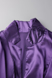Фиолетовые сексуальные повседневные однотонные платья с воротником-стойкой и длинными рукавами