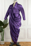 Фиолетовые сексуальные повседневные однотонные платья с воротником-стойкой и длинными рукавами