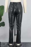 Schwarze Street Solid Patchwork-Reißverschluss-Röhrenhose mit hoher Taille und einfarbigem Bleistift