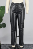 Schwarze Street Solid Patchwork-Reißverschluss-Röhrenhose mit hoher Taille und einfarbigem Bleistift