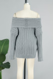 Grey Casual Solid Patchwork Off the Shoulder Tops