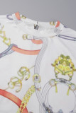 Vita sexiga tryckta patchwork klänningar med slits o-hals