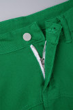 Verde militar vintage sólido patchwork bolso fivela botões zíper gola aberta manga curta duas peças