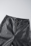 Pantalones callejeros de patchwork liso con cremallera pitillo de cintura alta color liso negro
