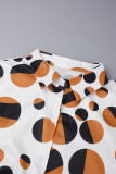Orangefarbenes, lässiges, geometrisches Patchwork-Schnalle-Hemdkragen-Oberteil in Übergröße