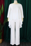 White Casual Solid Patchwork O Neck Three Quarter Two Pieces