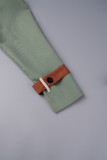 Хаки Повседневная верхняя одежда с отложным воротником и повязкой с цветными блоками в стиле пэчворк и пряжкой