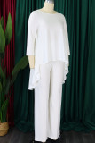 White Casual Solid Patchwork O Neck Three Quarter Two Pieces