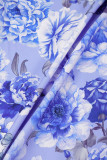 Blauwe casual printbandage met riem, twee stukken met lange mouwen