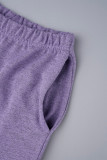 Светло-Пурпурный Повседневный Однотонный Пэчворк Карман О-образный вырез Длинный рукав Два предмета
