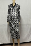 Patchwork preto elegante estampado com cinto e decote em V vestidos de saia lápis (cinto incluído)