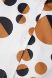 Tops de talla grande con cuello camisero con hebilla y patchwork geométrico casual naranja