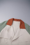 Kaki Casual Color Block Bandage Patchwork Boucle Col Rabattu Vêtements D'Extérieur