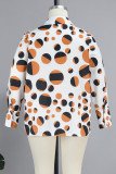 Top taglie forti con colletto della camicia con fibbia patchwork geometrica arancione casual