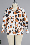 Laranja Casual Geométrico Patchwork Fivela Camisa Gola Plus Size Tops