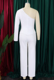 Fenda de retalhos sólida elegante branca com miçangas de um ombro manga longa duas peças