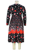 Черно-красные элегантные лоскутные платья с круглым вырезом и принтом больших размеров
