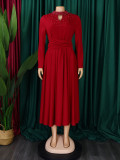 Red Elegant Solid Hollowed Out Patchwork Beading O Neck A Line Dresses