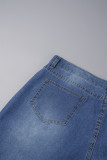 Jeans Médio Azul Casual Sólido Básico Plus Size