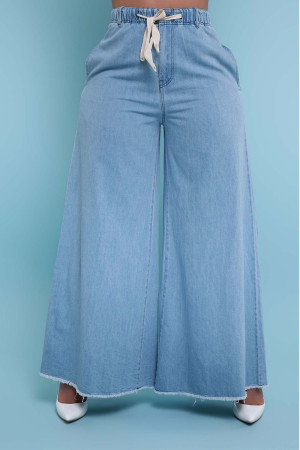 Light Blue Casual Solid Patchwork Draw String Pocket High Waist Loose Wide Leg Denim Jeans