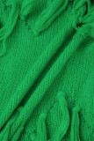Green Casual Solid Tassel Cardigan Outerwear
