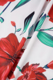 Robe longue décontractée à imprimé blanc et rouge, patchwork, col rond