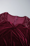 Röda Casual solida paljetter Patchwork V-hals långärmade klänningar i plusstorlek
