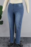 Medium Blue Casual Solid Basic Plus Size Jeans