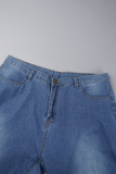 Jeans Médio Azul Casual Sólido Básico Plus Size