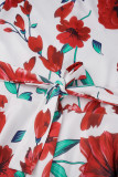 Robe longue décontractée à imprimé blanc et rouge, patchwork, col rond