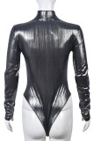 Silver Sexy Solid Patchwork O Neck Skinny Bodysuits