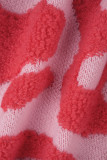 Rote lässige Patchwork-Oberbekleidung mit Knöpfen und V-Ausschnitt