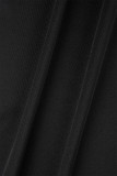 Robe longue noire sexy et décontractée, couleur unie, fente ajourée, col roulé