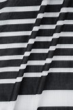 Black Sexy Striped Print Backless Oblique Collar Irregular Dress Dresses