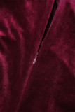 Röda Casual solida paljetter Patchwork V-hals långärmade klänningar i plusstorlek