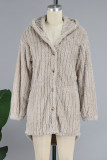 Apricot Casual Solid Cardigan Hooded Collar Outerwear